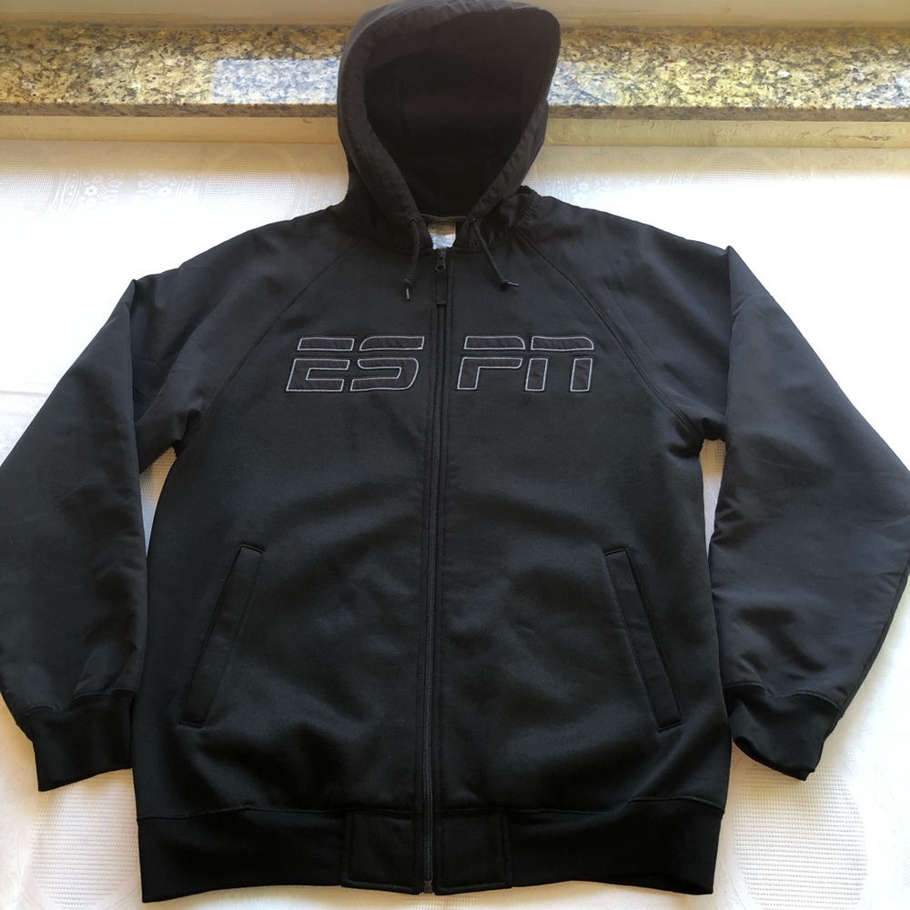 ESPN Official Black Zip-Up Hoodie Jacket Sweatshirt Men’s Size M ESPN Embroidery